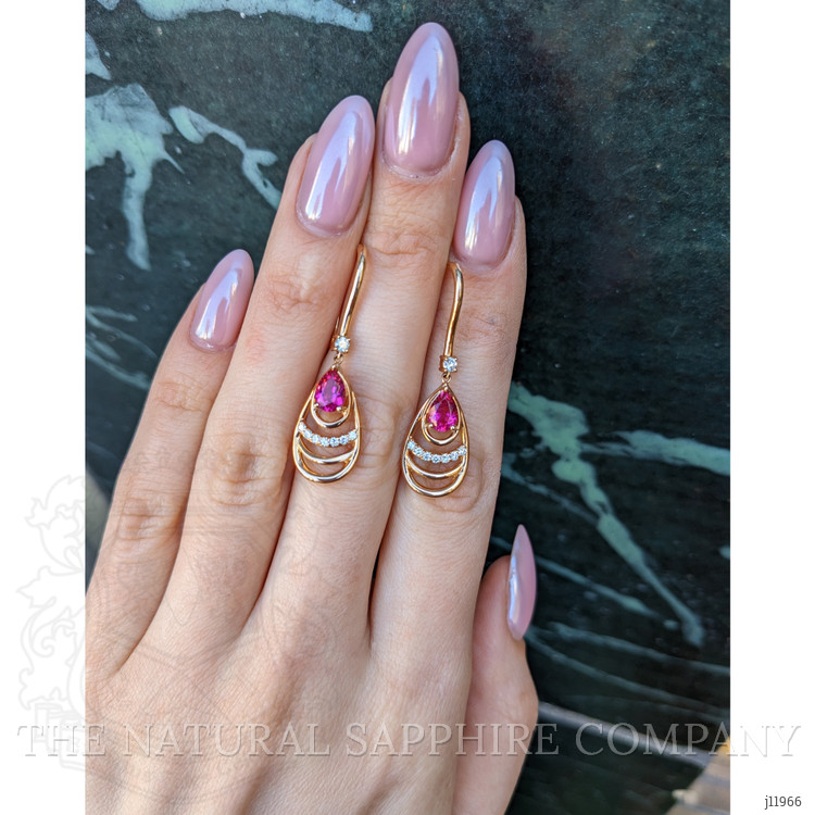 1.49 Ct.Tw. Pinkish Red Rubellite Tourmaline and Natural Diamond Drops Earrings, 18K Rose Gold