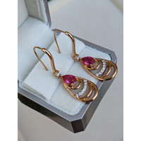 1.49&nbsp;Ct.Tw.Total Carat Weight Pinkish Red Rubellite Tourmaline and Natural Diamond Drops Earrings, 18K Rose Gold Life Style