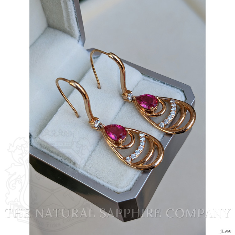 1.49 Ct.Tw. Pinkish Red Rubellite Tourmaline and Natural Diamond Drops Earrings, 18K Rose Gold