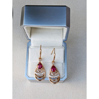 1.49&nbsp;Ct.Tw.Total Carat Weight Pinkish Red Rubellite Tourmaline and Natural Diamond Drops Earrings, 18K Rose Gold Life Style