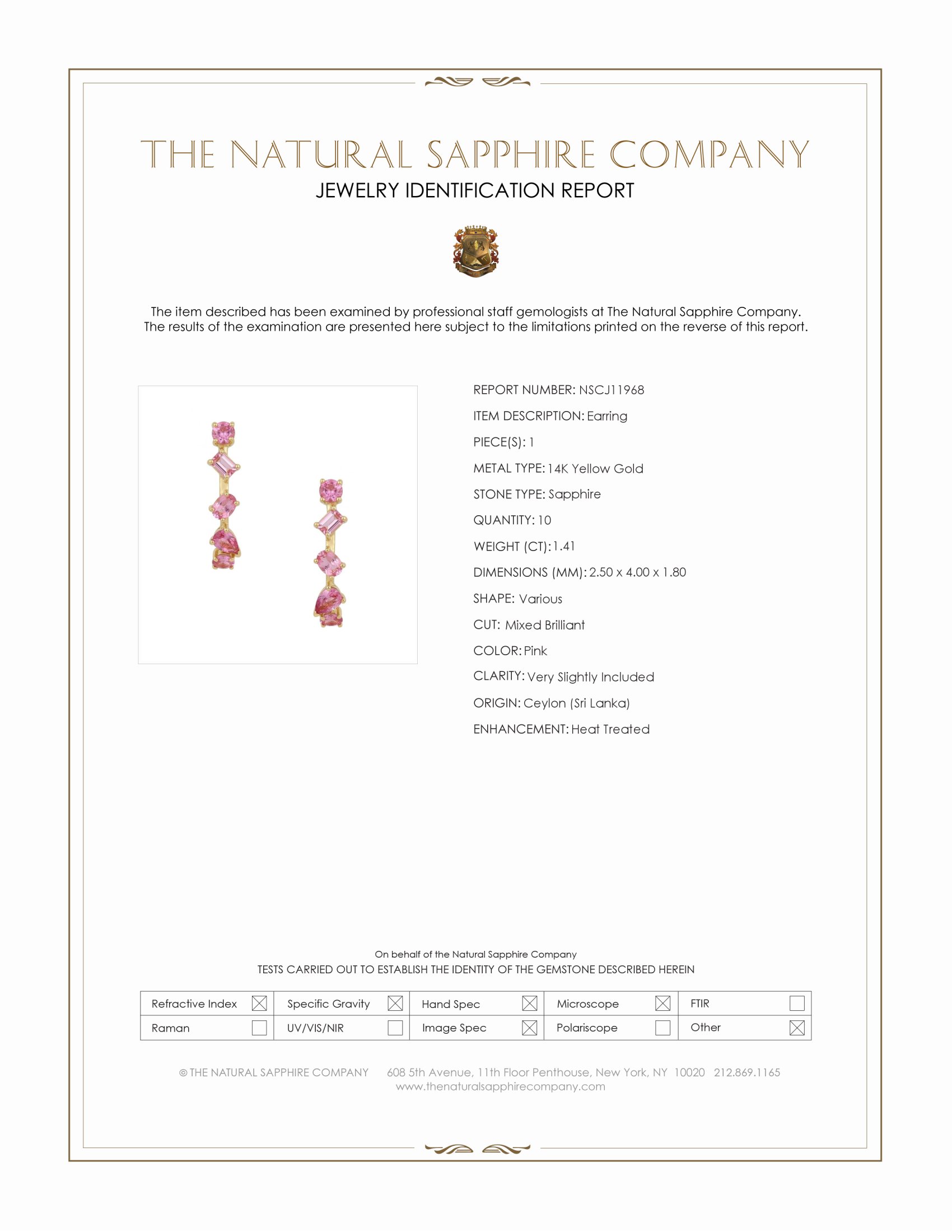 1.41 Ct.Tw. Pink Sapphire Hoops Earrings, 14K Yellow Gold