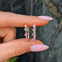 1.41&nbsp;Ct.Tw.Total Carat Weight Pink Sapphire Hoops Earrings, 14K Yellow Gold Life Style