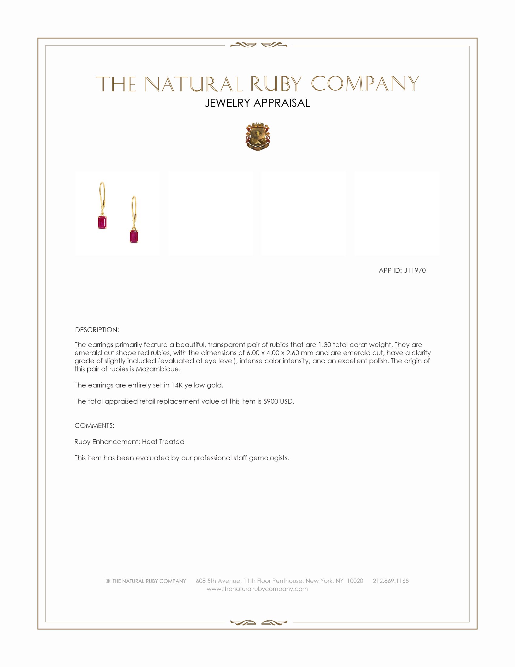 1.30 Ct.Tw. Ruby Drops Earrings, 14K Yellow Gold