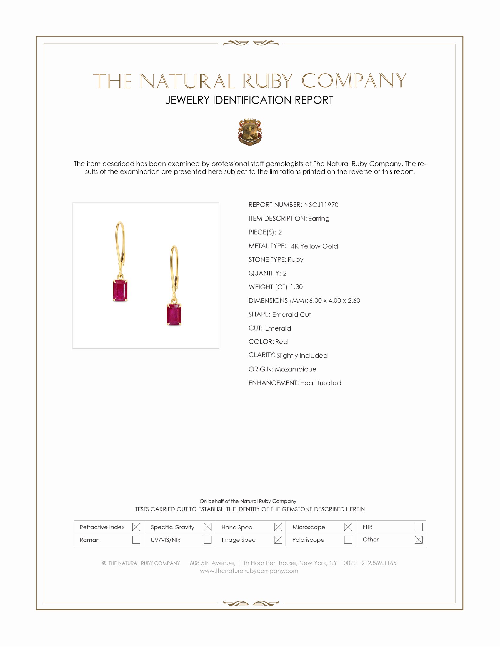 1.30 Ct.Tw. Ruby Drops Earrings, 14K Yellow Gold