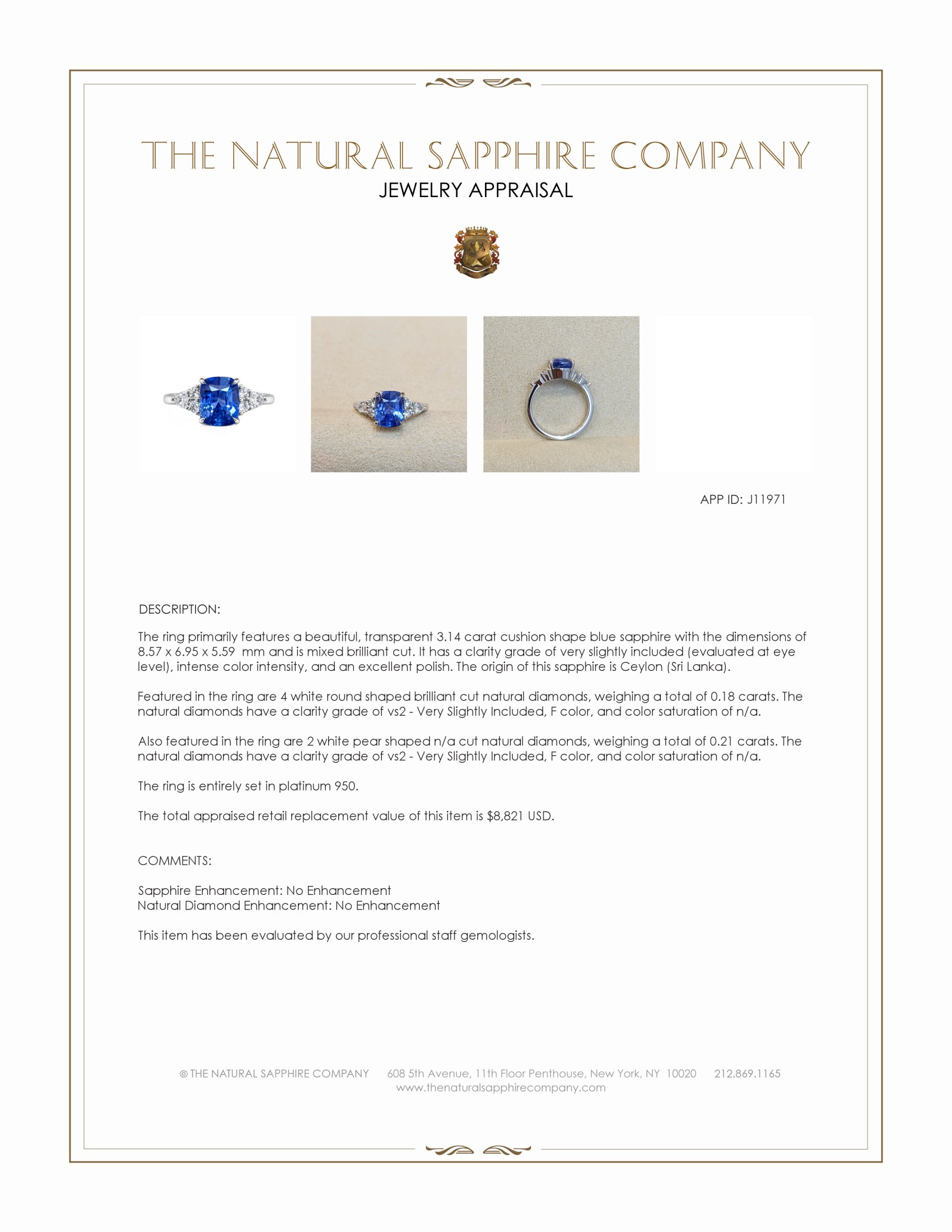 3.14 Ct. Blue Sapphire and Natural Diamond Multi Stone Ring, Platinum 950