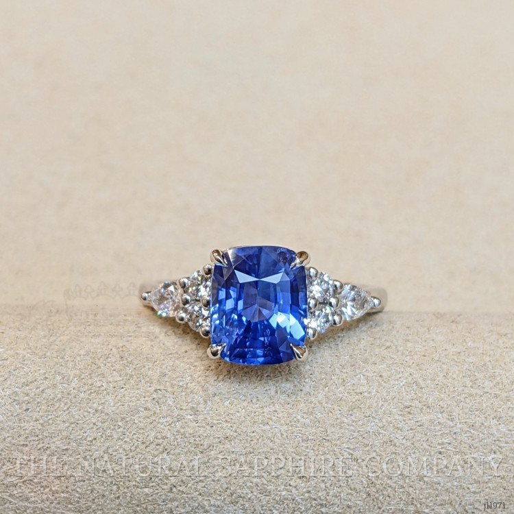 3.14 Ct. Blue Sapphire and Natural Diamond Multi Stone Ring, Platinum 950
