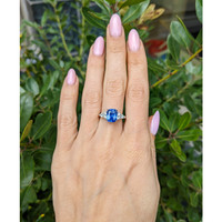3.14 Ct. Blue Sapphire and Natural Diamond Multi Stone Ring, Platinum 950 Life Style