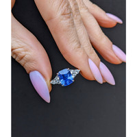 3.14 Ct. Blue Sapphire and Natural Diamond Multi Stone Ring, Platinum 950 Life Style