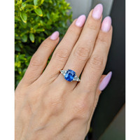 3.14 Ct. Blue Sapphire and Natural Diamond Multi Stone Ring, Platinum 950 Life Style