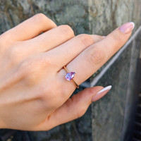 1.29 Ct. Purplish Pink Sapphire Solitaire Ring, 14K Yellow Gold Life Style