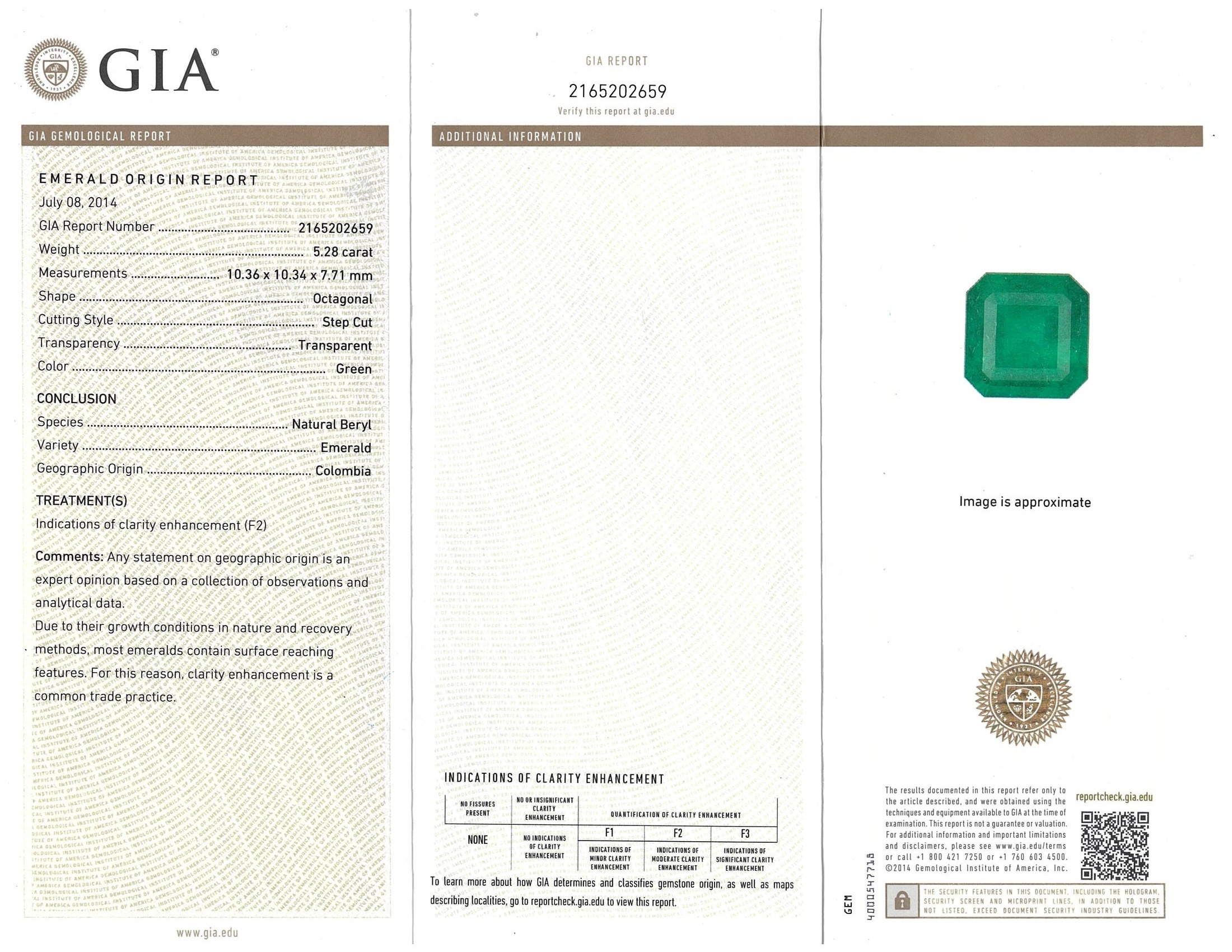 5.28 Ct. Emerald and Natural Diamond Three Stone Ring, 18K White & Yellow