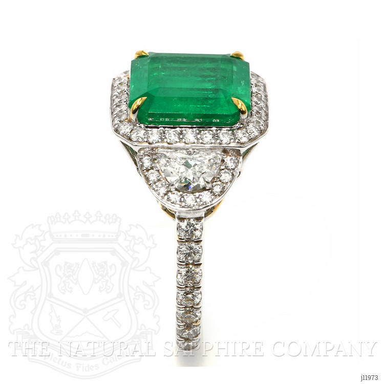 5.28 Ct. Emerald and Natural Diamond Three Stone Ring, 18K White & Yellow