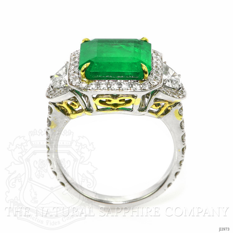 5.28 Ct. Emerald and Natural Diamond Three Stone Ring, 18K White & Yellow