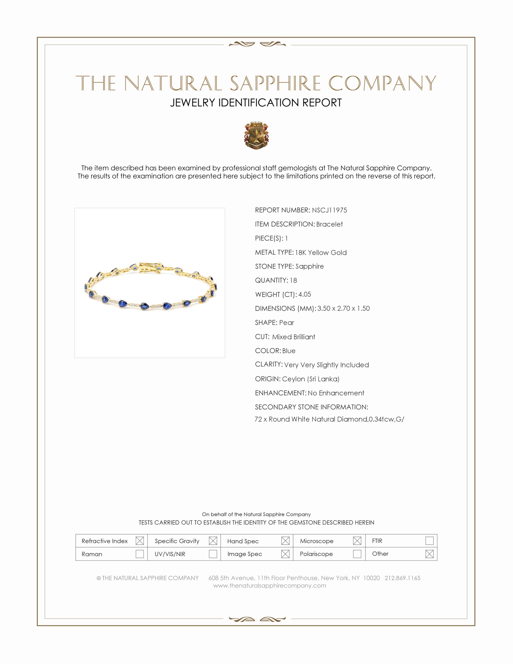 4.05 Ct.Tw. Blue Sapphire and Natural Diamond Tennis/Line Bracelet, 18K Yellow Gold
