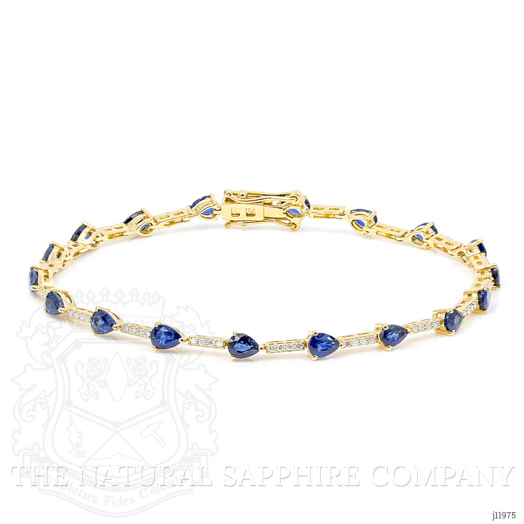 4.05 Ct.Tw. Blue Sapphire and Natural Diamond Tennis/Line Bracelet, 18K Yellow Gold