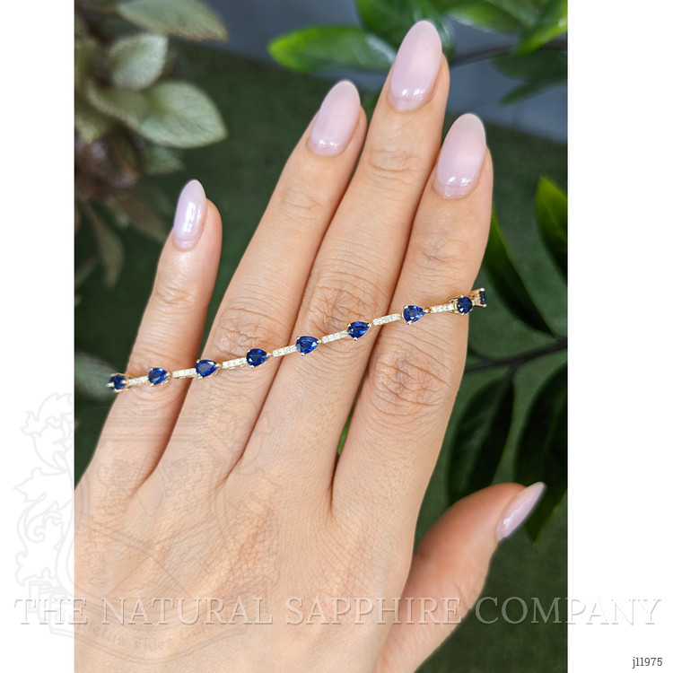 4.05 Ct.Tw. Blue Sapphire and Natural Diamond Tennis/Line Bracelet, 18K Yellow Gold