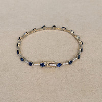 4.05&nbsp;Ct.Tw.Total Carat Weight Blue Sapphire and Natural Diamond Tennis/Line Bracelet, 18K Yellow Gold Life Style