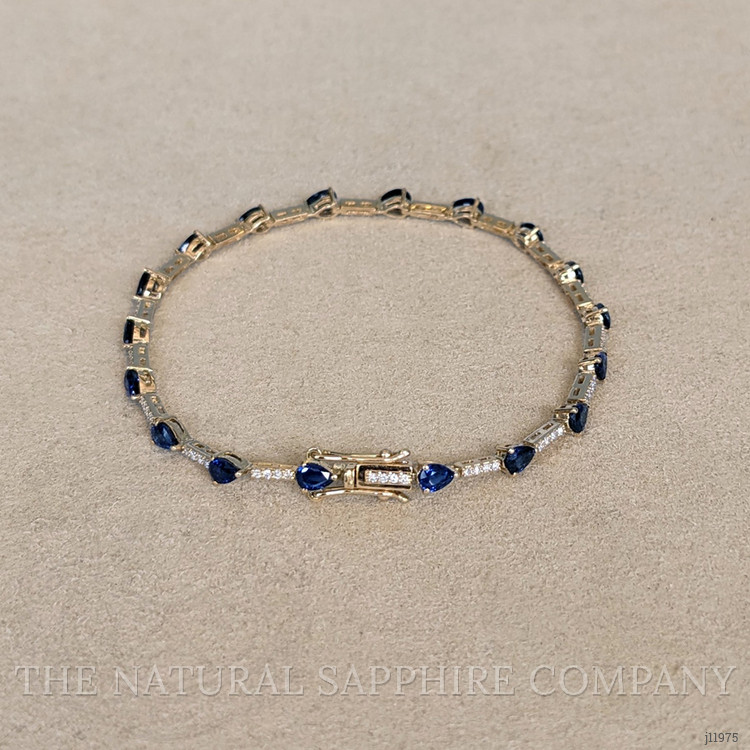 4.05 Ct.Tw. Blue Sapphire and Natural Diamond Tennis/Line Bracelet, 18K Yellow Gold