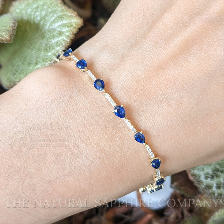 4.05 Ct.Tw. Blue Sapphire and Natural Diamond Tennis/Line Bracelet, 18K Yellow Gold