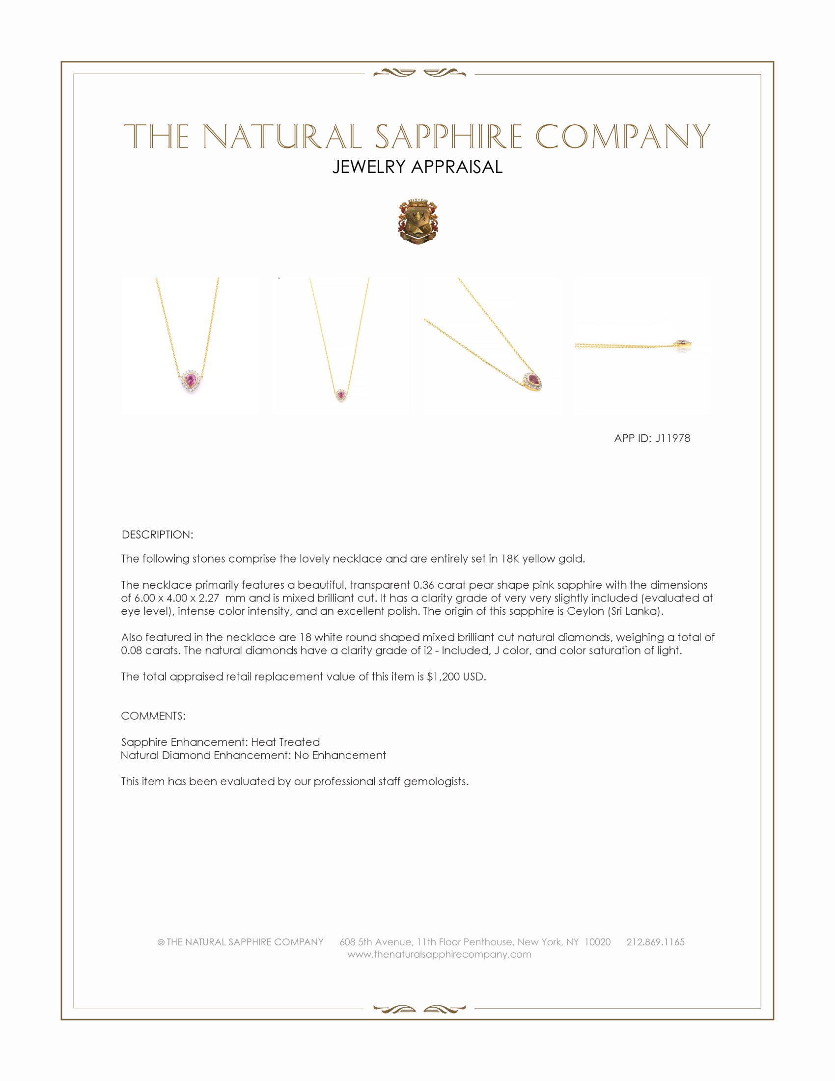 0.36 Ct. Pink Sapphire and Natural Diamond Pave Necklace, 18K Yellow Gold