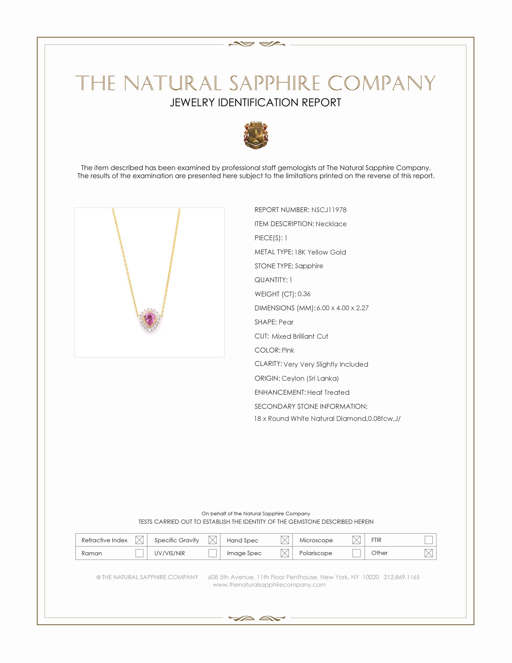 0.36 Ct. Pink Sapphire and Natural Diamond Pave Necklace, 18K Yellow Gold