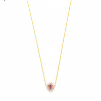 0.36 Ct. Pink Sapphire and Natural Diamond Pave Necklace, 18K Yellow Gold Image