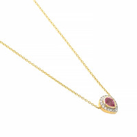 0.36 Ct. Pink Sapphire and Natural Diamond Pave Necklace, 18K Yellow Gold Image
