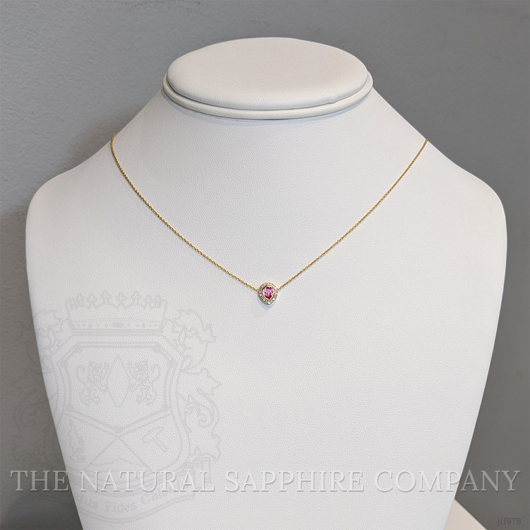 0.36 Ct. Pink Sapphire and Natural Diamond Pave Necklace, 18K Yellow Gold