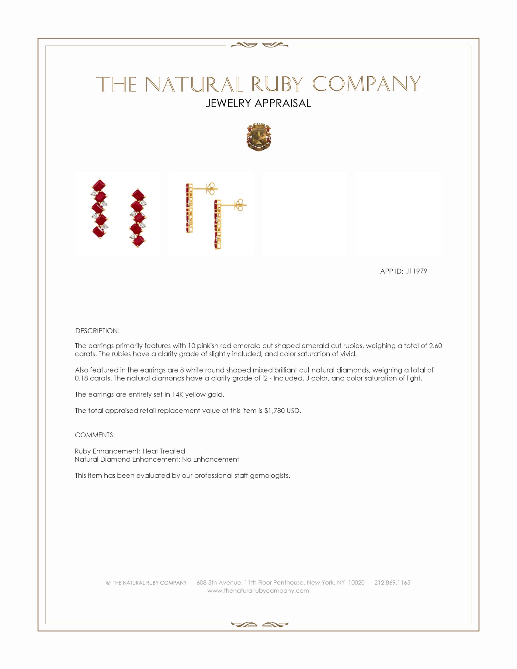 2.60 Ct.Tw. Pinkish Red Ruby and Natural Diamond Studs Earrings, 14K Yellow Gold