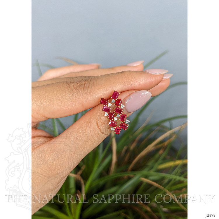 2.60 Ct.Tw. Pinkish Red Ruby and Natural Diamond Studs Earrings, 14K Yellow Gold
