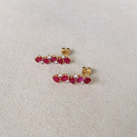 2.60 Ct.Tw.Total Carat Weight Pinkish Red Ruby and Natural Diamond Studs Earrings, 14K Yellow Gold Life Style