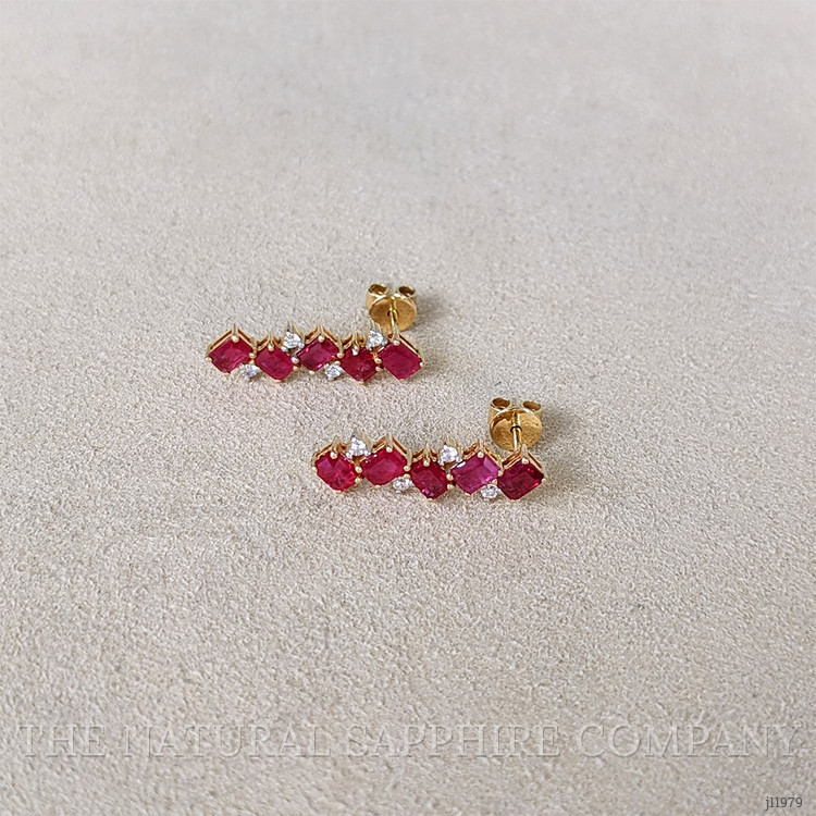 2.60 Ct.Tw. Pinkish Red Ruby and Natural Diamond Studs Earrings, 14K Yellow Gold
