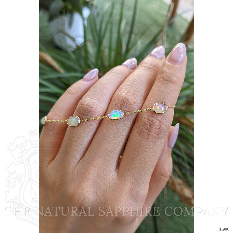 3.01 Ct.Tw. Multi Color Opal Bezel Bracelet, 14K Yellow Gold