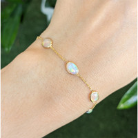 3.01 Ct.Tw.Total Carat Weight Multi Color Opal Bezel Bracelet, 14K Yellow Gold Life Style