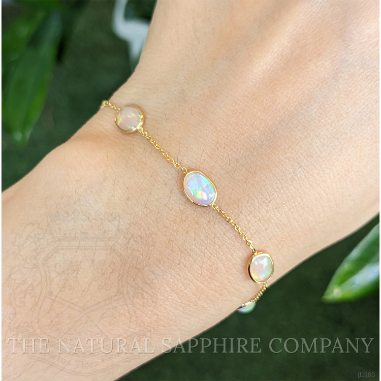 3.01 Ct.Tw. Multi Color Opal Bezel Bracelet, 14K Yellow Gold