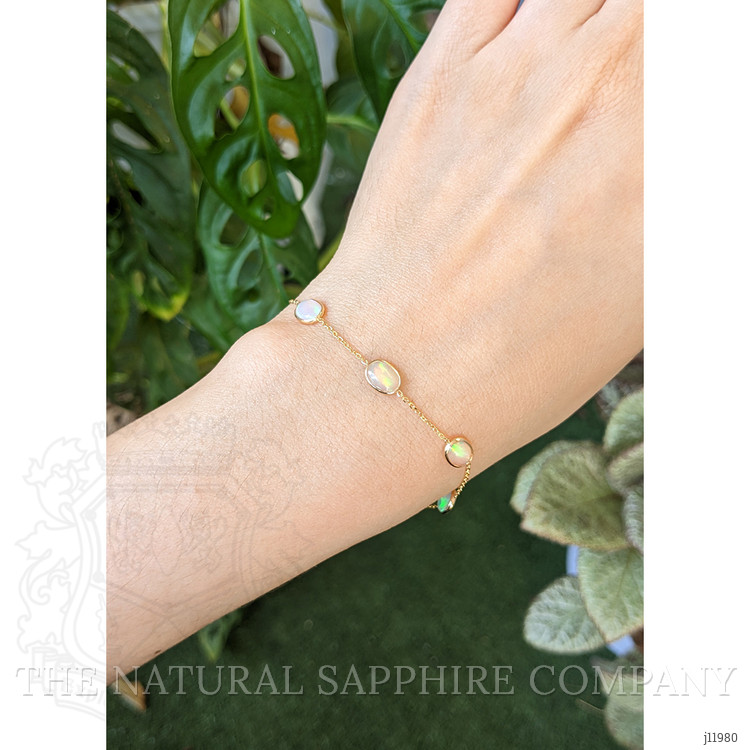 3.01 Ct.Tw. Multi Color Opal Bezel Bracelet, 14K Yellow Gold