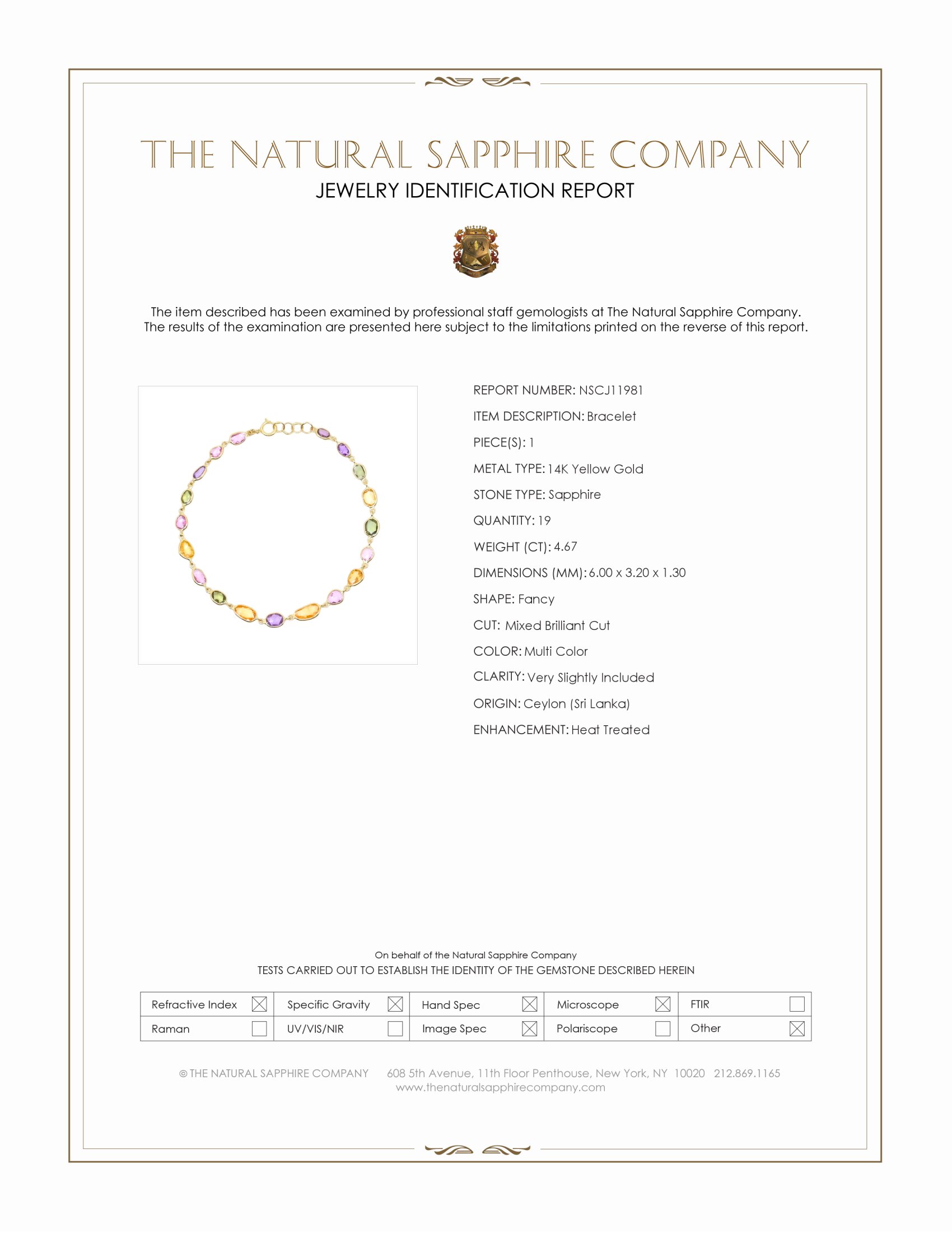 4.67 Ct.Tw. Multi Color Sapphire Bezel Bracelet, 14K Yellow Gold