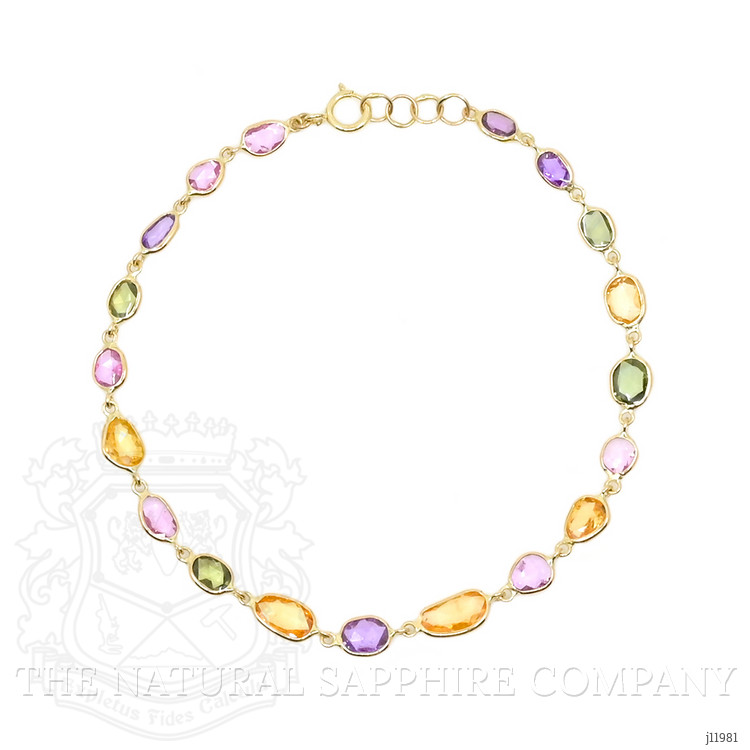 4.67 Ct.Tw. Multi Color Sapphire Bezel Bracelet, 14K Yellow Gold