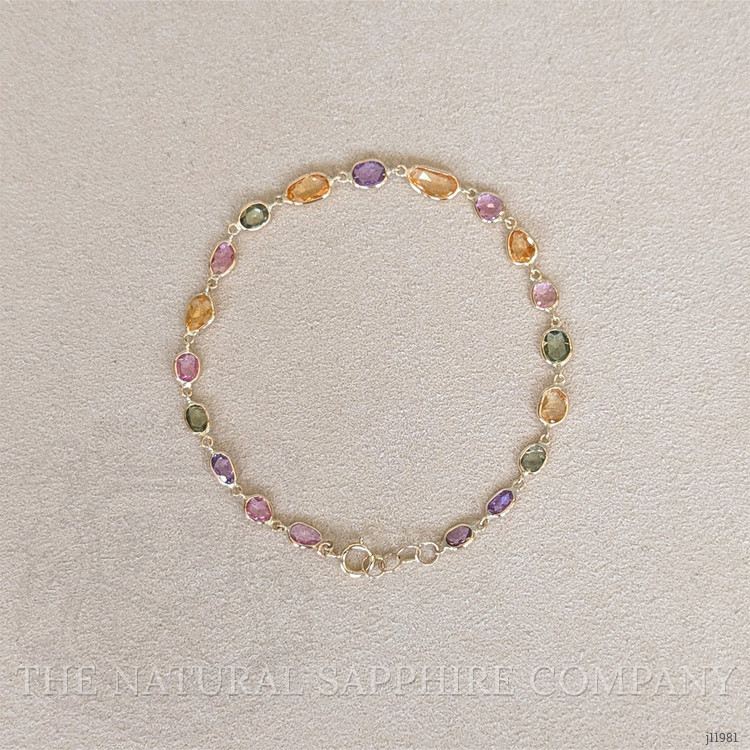 4.67 Ct.Tw. Multi Color Sapphire Bezel Bracelet, 14K Yellow Gold