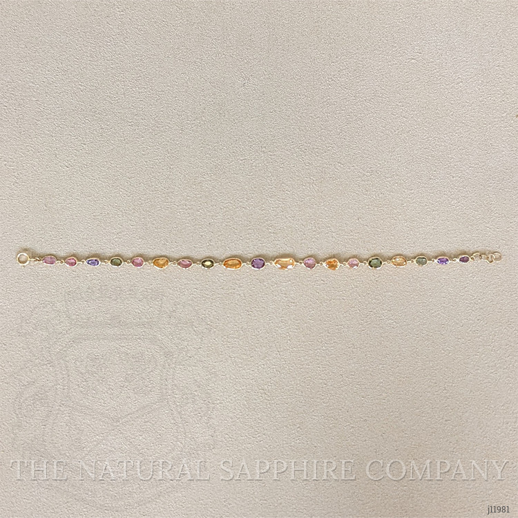 4.67 Ct.Tw. Multi Color Sapphire Bezel Bracelet, 14K Yellow Gold