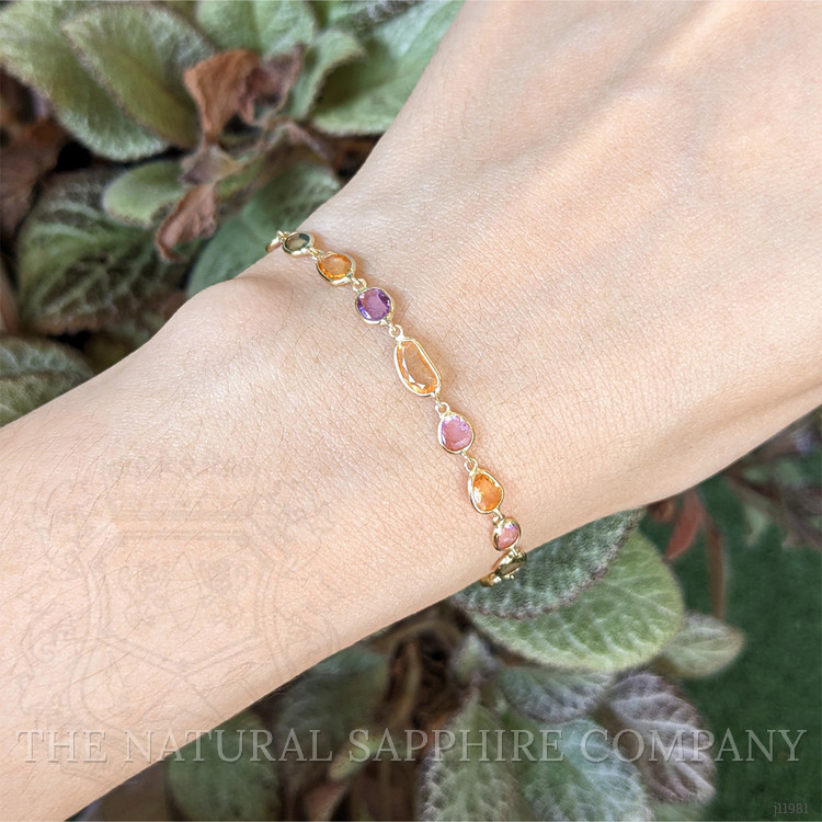4.67 Ct.Tw. Multi Color Sapphire Bezel Bracelet, 14K Yellow Gold