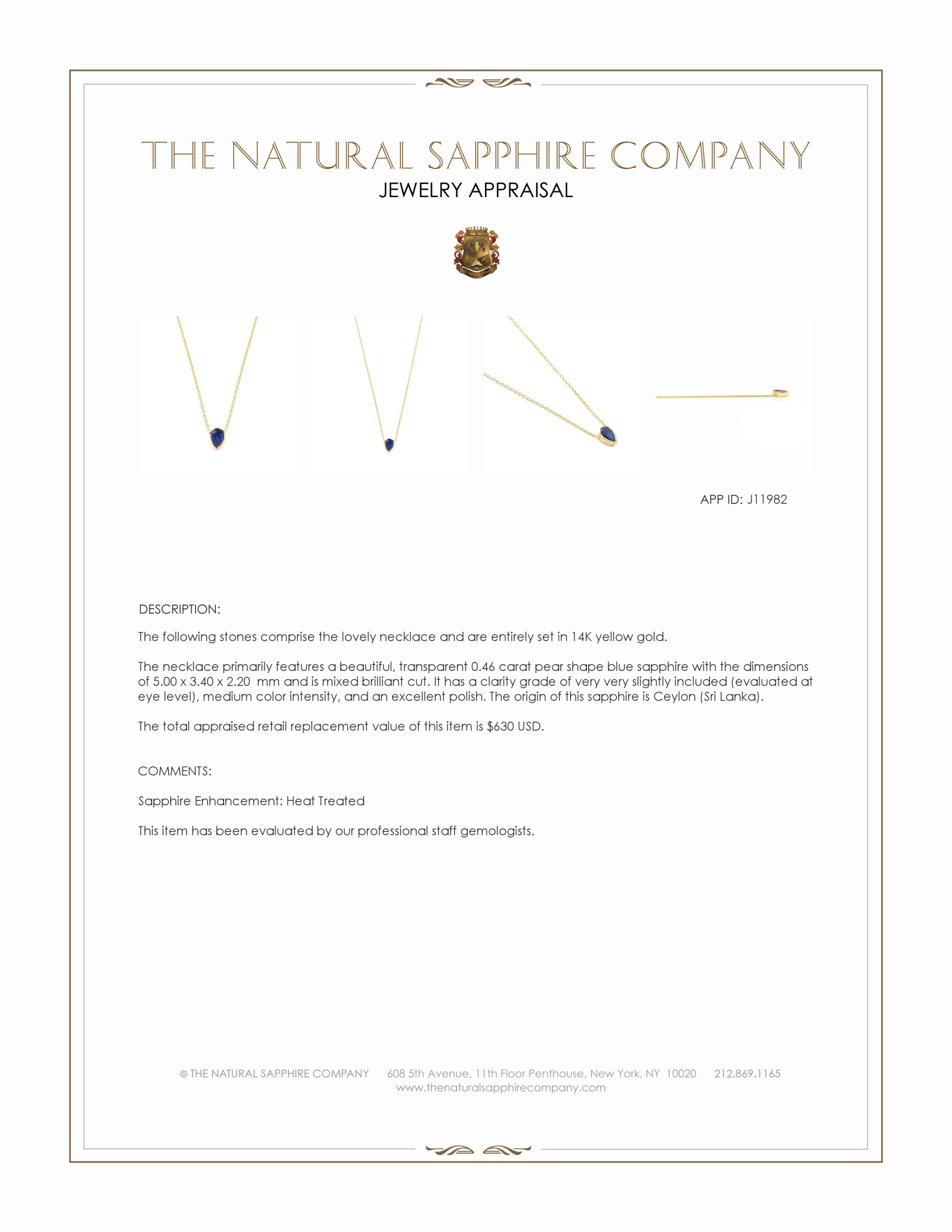 0.46 Ct. Blue Sapphire Bezel Necklace, 14K Yellow Gold
