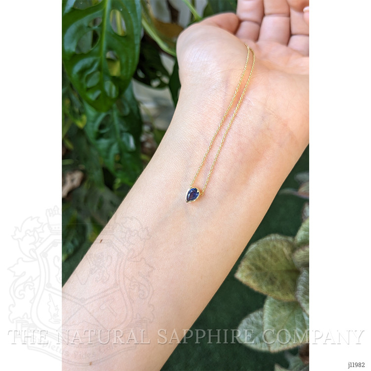 0.46 Ct. Blue Sapphire Bezel Necklace, 14K Yellow Gold