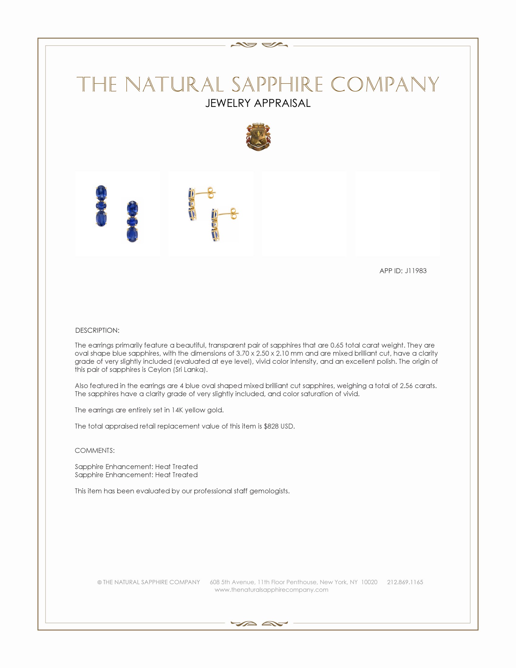 0.65 Ct.Tw. Blue Sapphire Studs Earrings, 14K Yellow Gold