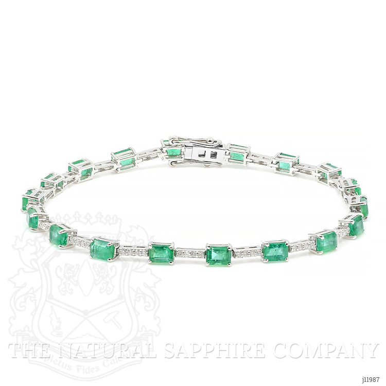3.78 Ct.Tw. Emerald and Natural Diamond Tennis/Line Bracelet, 18K White Gold