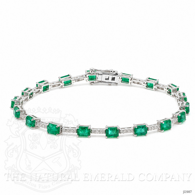 3.78 Ct.Tw. Emerald and Natural Diamond Tennis/Line Bracelet, 18K White Gold