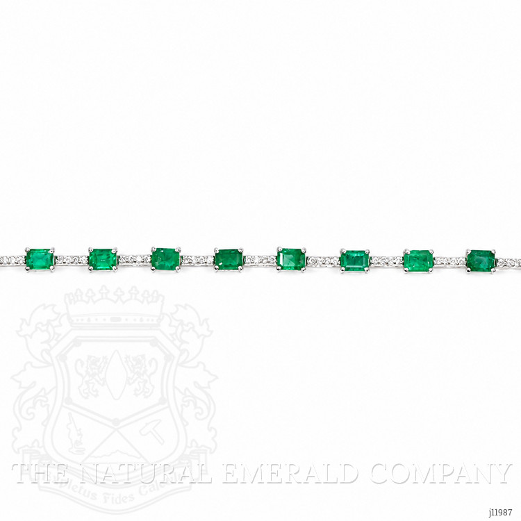 3.78 Ct.Tw. Emerald and Natural Diamond Tennis/Line Bracelet, 18K White Gold