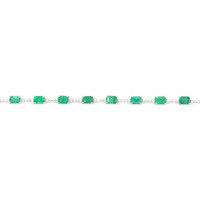 3.78 Ct.Tw.Total Carat Weight Emerald and Natural Diamond Tennis/Line Bracelet, 18K White Gold Image