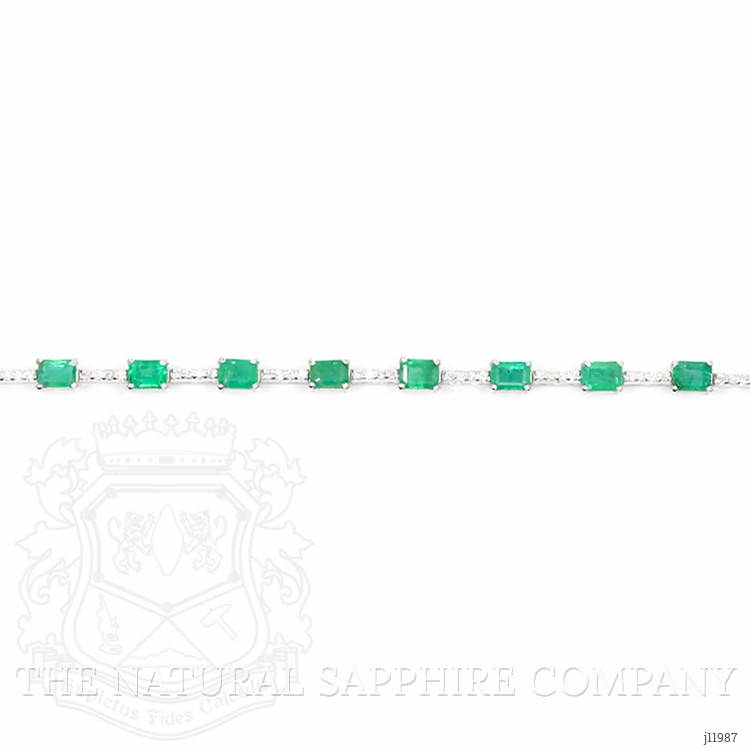 3.78 Ct.Tw. Emerald and Natural Diamond Tennis/Line Bracelet, 18K White Gold