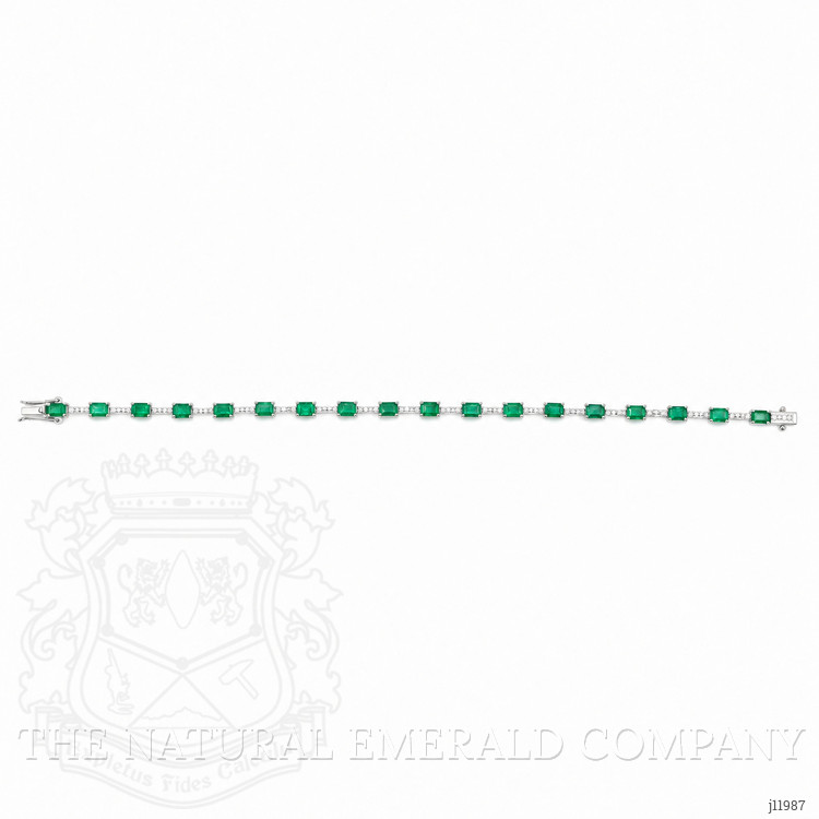 3.78 Ct.Tw. Emerald and Natural Diamond Tennis/Line Bracelet, 18K White Gold